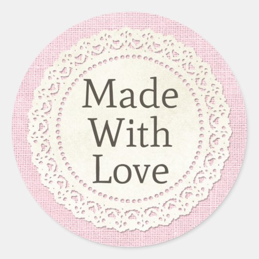 Sticker Rond Fabriqué avec amour rustique dentelle de campagne  (Devant)