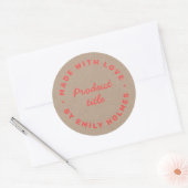 Sticker Rond Fabriqué avec amour | Rustique Kraft moderne rouge (Enveloppe)