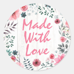 Sticker Rond Fabriqué Avec Amour Rustique Shabby Chic Rose Anem