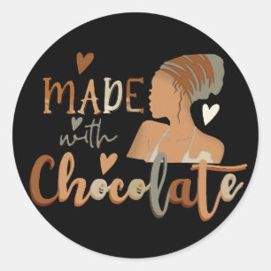 Sticker Rond Fabriqué Avec Chocolat Black Woman Afro Girl