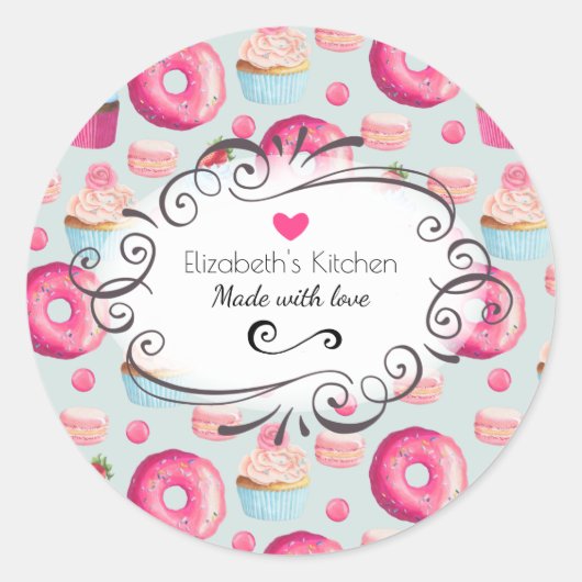 Sticker Rond Fabriqué avec des beignets d'amour et des macarons (Devant)