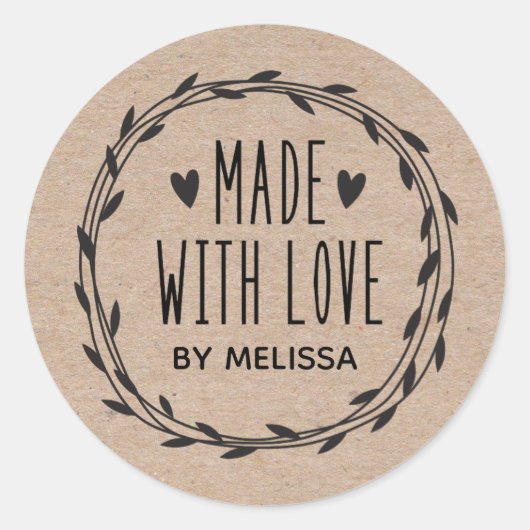 Sticker Rond Fabriqué Avec L'Amour Kraft (Devant)