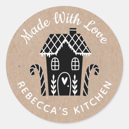 Sticker Rond Fabriqué Avec L'Amour Kraft Stick Classic Round (Devant)