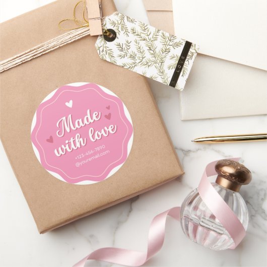 Sticker Rond Fabriqué avec l'amour main (Cadeaux)