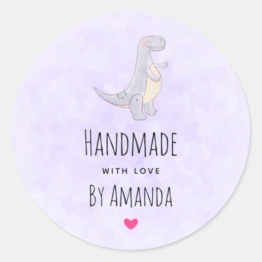 Sticker Rond Fabriqué avec l'amour mignonne gris Dinosaure Joue (Devant)