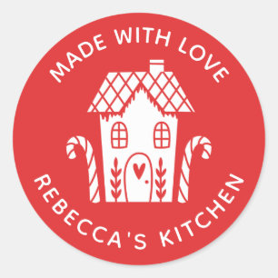 Sticker Rond Fabriqué avec l'amour rouge Noël classique bâton r