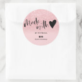 Sticker Rond Fabriqué avec l'amour script rose parties scintill (Sac)