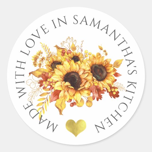 Sticker Rond Fabriqué Avec L'Amour Tournesol (Devant)