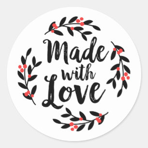 Sticker Rond Fabriqué avec l'amoureux Wreath Classic Round Sti