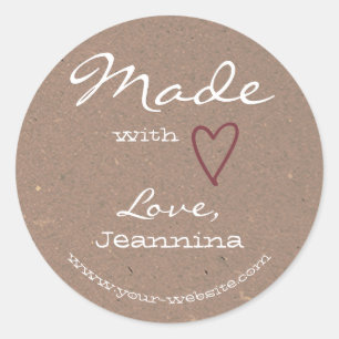 Sticker Rond Fabriqué avec Love Coeur Symbole Papier Lilac Kraf