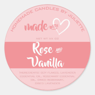 Sticker Rond Fabriqué avec Love Heart Candles Emballage Rose ro