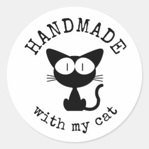 Sticker Rond Fabriqué avec mon chat - Dessin de chat noir