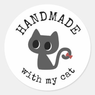 Sticker Rond Fabriqué avec mon chat - Dessin de chat noir