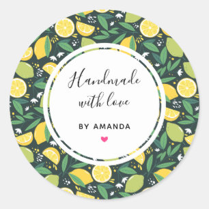 Sticker Rond Fabriqué avec un Motif de Fruit de citron jaune et