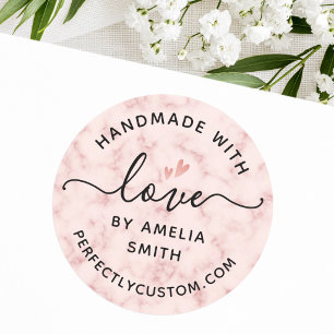Sticker Rond Fabriqué avec un nom de cœur URL rose saumon marbr