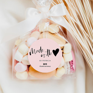 Sticker Rond Fabriqué avec un script d'amour minimaliste noir e