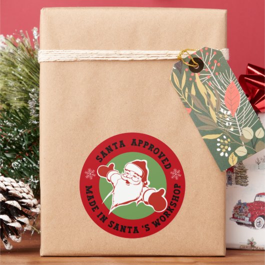 Sticker Rond Fabriqué dans l'Atelier du Père Noël Cadeau Rouge (vacances)