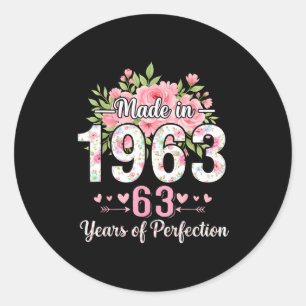 Sticker Rond Fabriqué en 1963 Floral 63e anniversaire Femmes 63