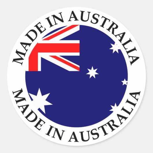 Sticker Rond Fabriqué en Australie avec drapeau rond et texte (Devant)