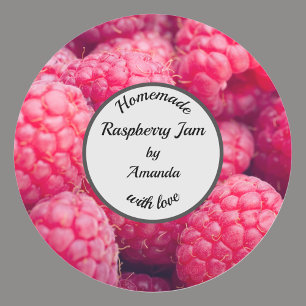 Sticker Rond Fabriqué maison avec amour confiture photo framboi