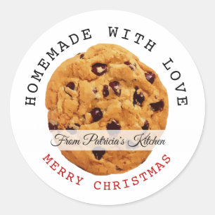 Sticker Rond Fabriqué maison avec amour Joyeux Cookies de Noël
