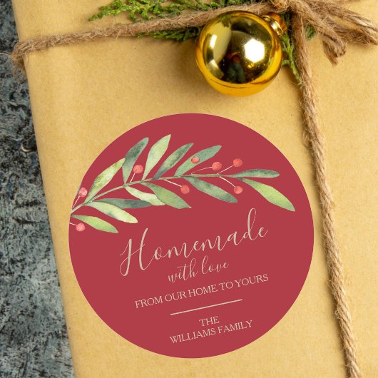 Sticker Rond Fabriqué maison avec amour Noël