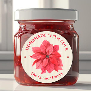 Sticker Rond Fabriqué maison avec amour Noël Floral