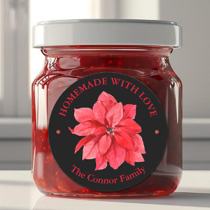 Sticker Rond Fabriqué maison avec amour Noël Floral