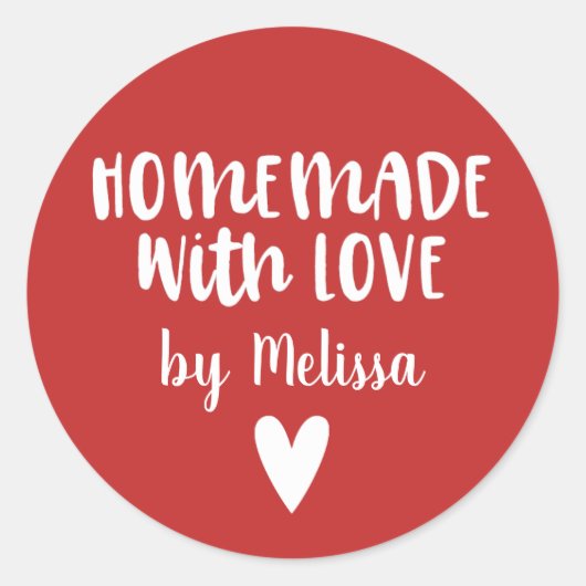 Sticker Rond Fabriqué maison avec amour Noël rouge (Devant)
