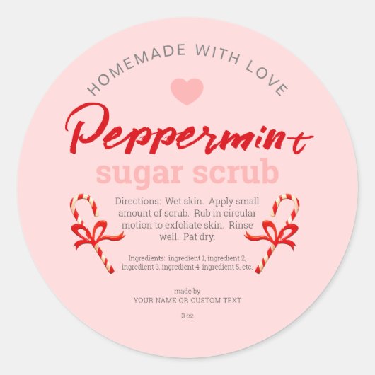 Sticker Rond Fabriqué maison avec amour Peppermint sucre Scrub  (Devant)