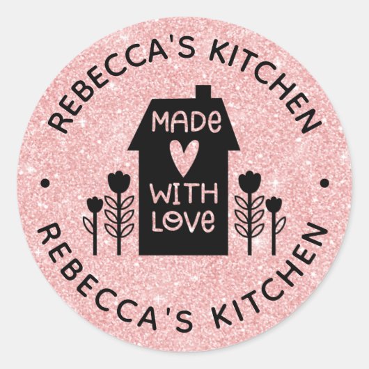 Sticker Rond Fabriqué maison avec amour rose (Devant)