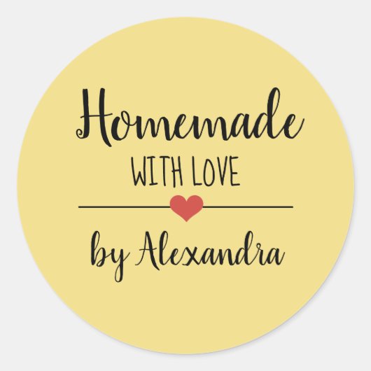 Sticker Rond Fabriqué maison avec amour, script jaune personnal (Devant)