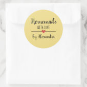 Sticker Rond Fabriqué maison avec amour, script jaune personnal (Sac)