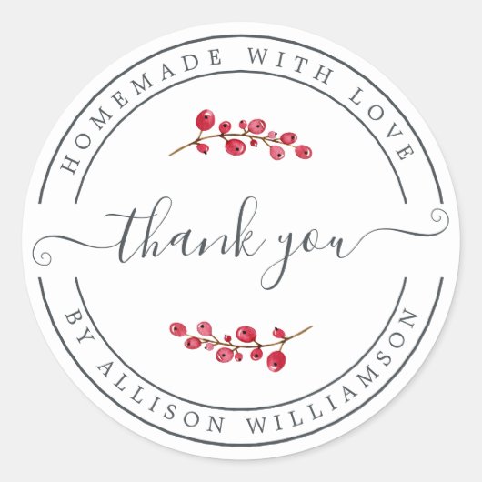 Sticker Rond Fabriqué maison avec l'amour Merci de canneberge S (Devant)