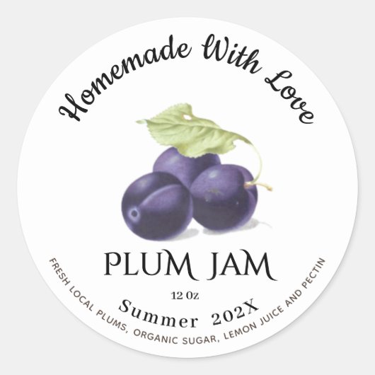 Sticker Rond Fabriqué Maison Avec Love PLUM Jam Été 202X (Devant)