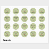 Sticker Rond Fabriqué maison avec un script vert amour personna (Feuille)