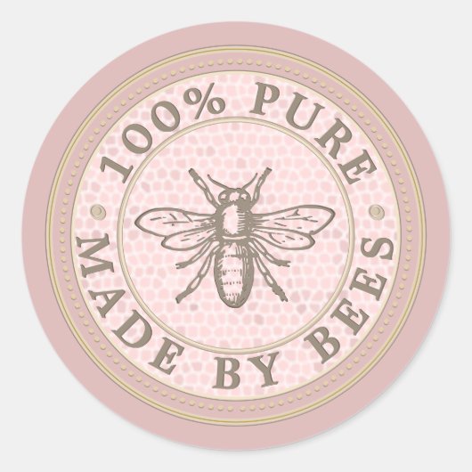 Sticker Rond FABRIQUÉ PAR BEES Heraldic Bee sur Rose Gold Étiqu (Devant)