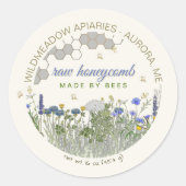 Sticker Rond FABRIQUÉ PAR BEES HONEYCOMB Meadow Flowers & Bees (Devant)