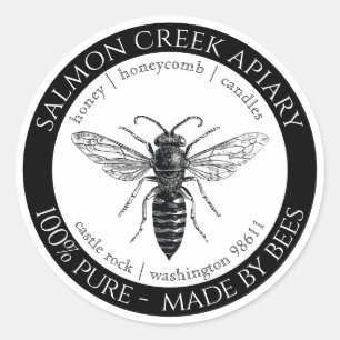 Sticker Rond Fabriqué Par Bees Queen Bee Apiary Products Logo