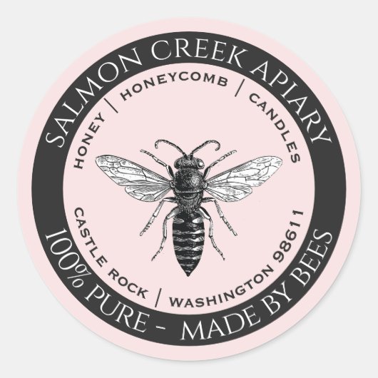Sticker Rond Fabriqué Par Bees Queen Bee Honey Apiary Products  (Devant)