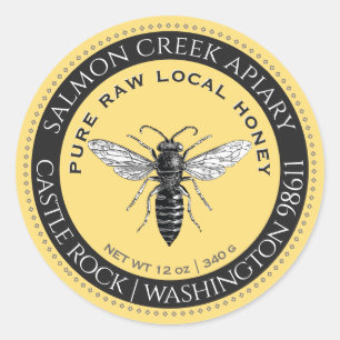 Sticker Rond Fabriqué Par Bees Queen Bee Pure Raw Miel Local
