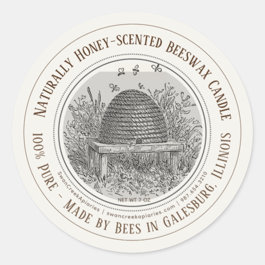 Sticker Rond Fabriqué par les abeilles Nom de l'État Cire d'abe (Devant)