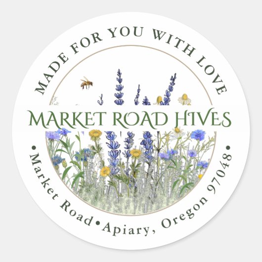 Sticker Rond Fabriqué pour vous avec Amour Fleur sauvage Apiary (Devant)