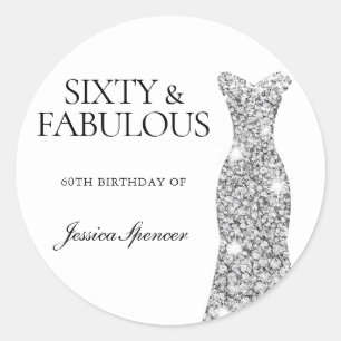 Sticker Rond Fabuleuse robe Diamond en argent 60e fête d'annive
