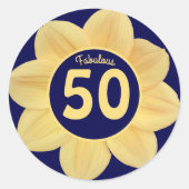 Sticker Rond Fabuleux 50e anniversaire bleu et jaune floral (Devant)