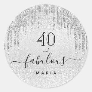 Sticker Rond Fabuleux anniversaire parties scintillant argent