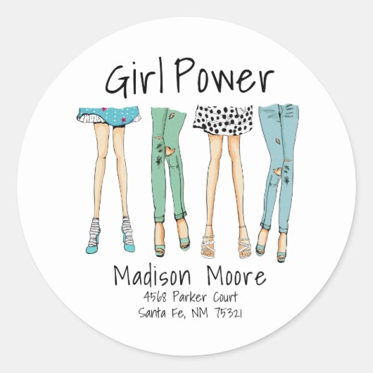 Sticker Rond Fabuleux pied "Girl Power" Enveloppe Sceau (Devant)