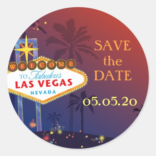 Sticker Rond Fabulous Las Vegas Mariage Enregistrer la date (Devant)