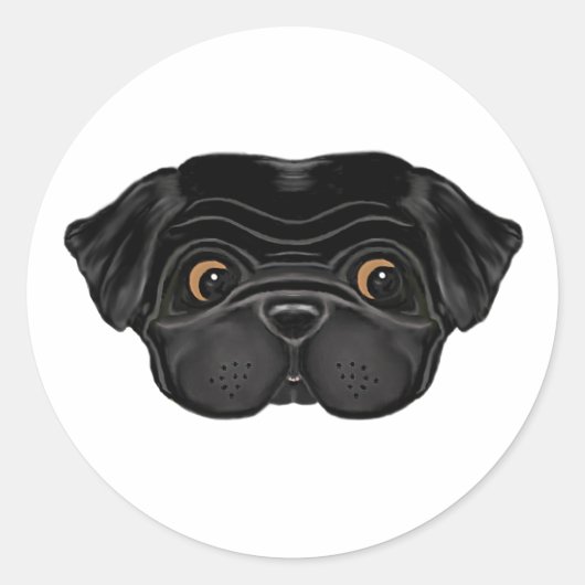 Sticker Rond Face de Carlin noir mignon (Devant)