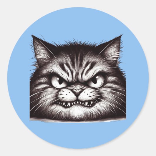 Sticker Rond Face de chat malheureux. (Devant)
